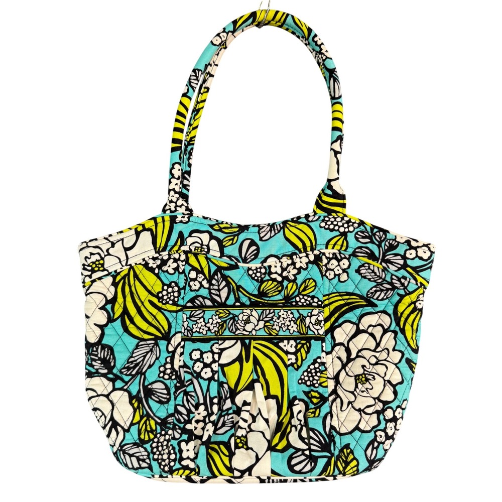 Vera Bradley Island Blooms Quilted Floral Tote Bag Turquoise Lime Green White